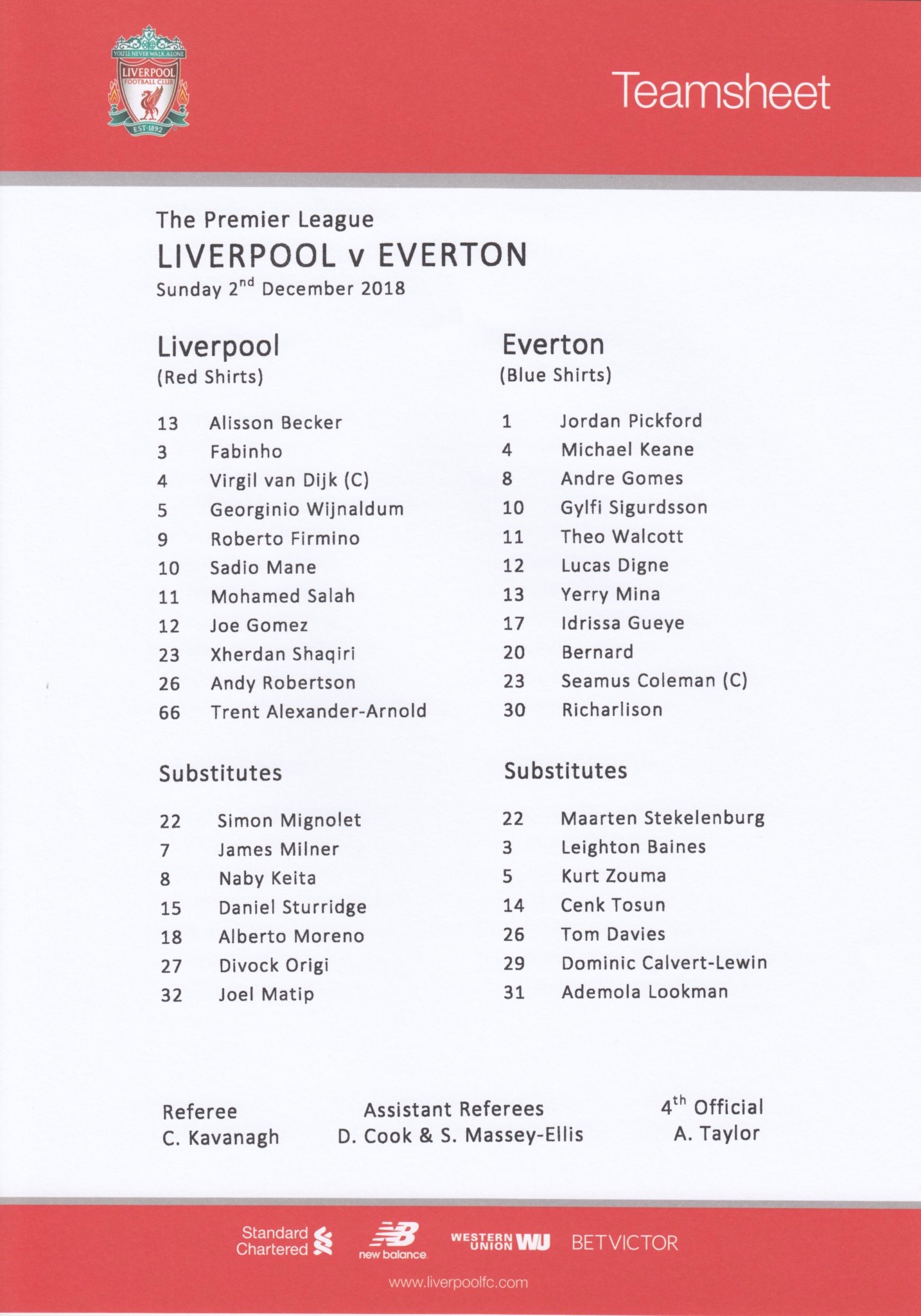 Teamsheet Couleur Liverpool Vs Bordeaux - Europa League 26/11/2015 - Programme Collectionneur
