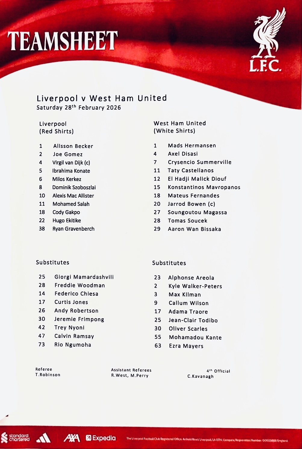 Teamsheet