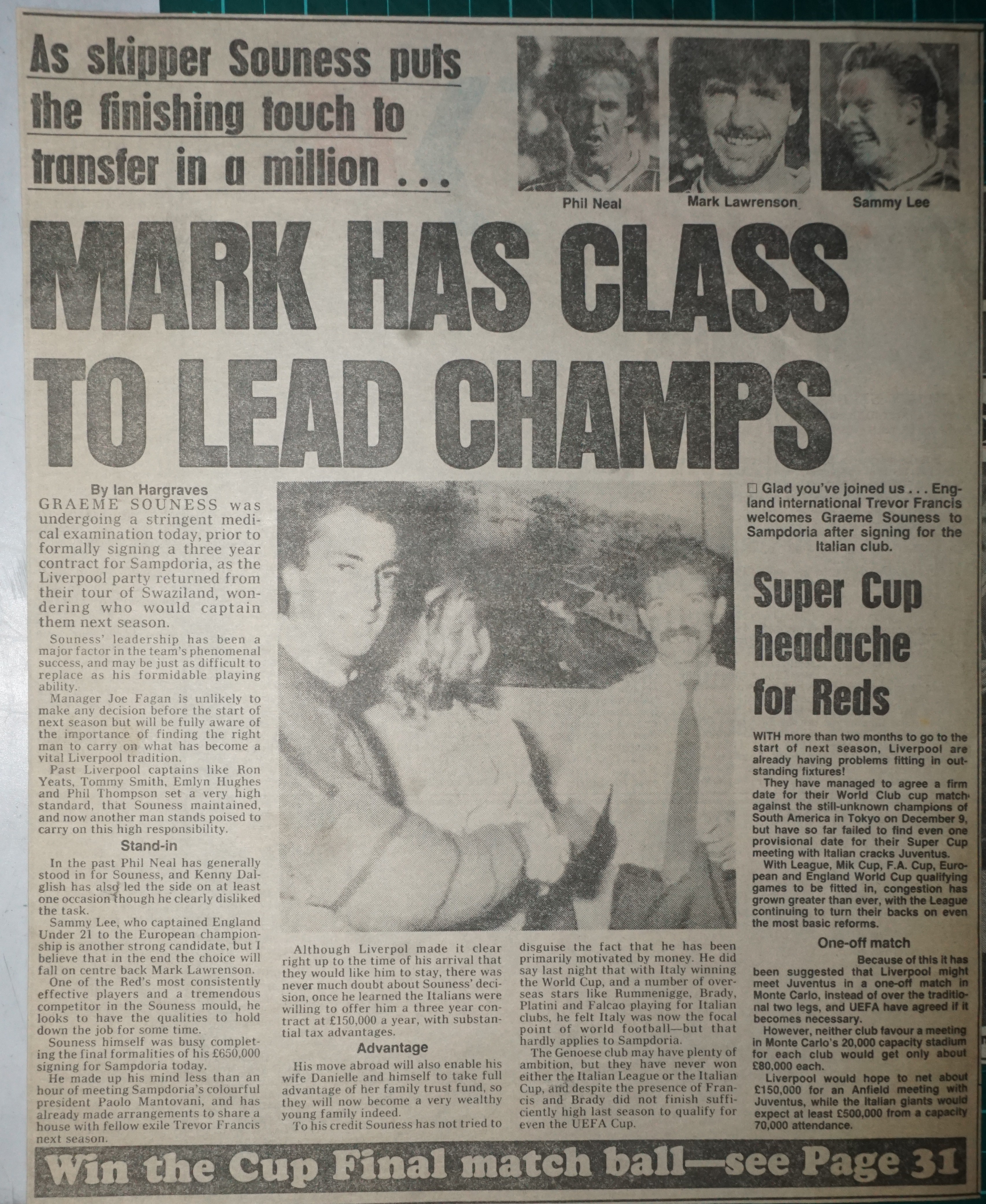 Souness moving to Italy - 30 May 1984