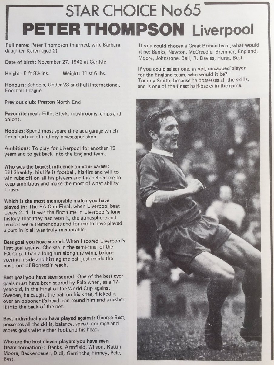 Liverpool career stats for Peter Thompson LFChistory Stats galore