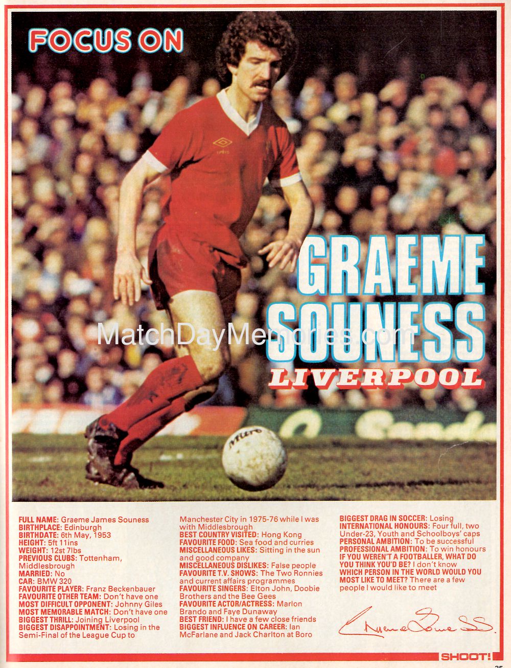 Liverpool career stats for Graeme Souness LFChistory Stats galore