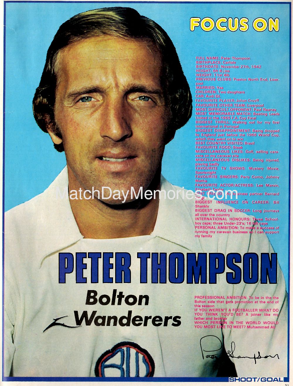 Liverpool career stats for Peter Thompson LFChistory Stats galore