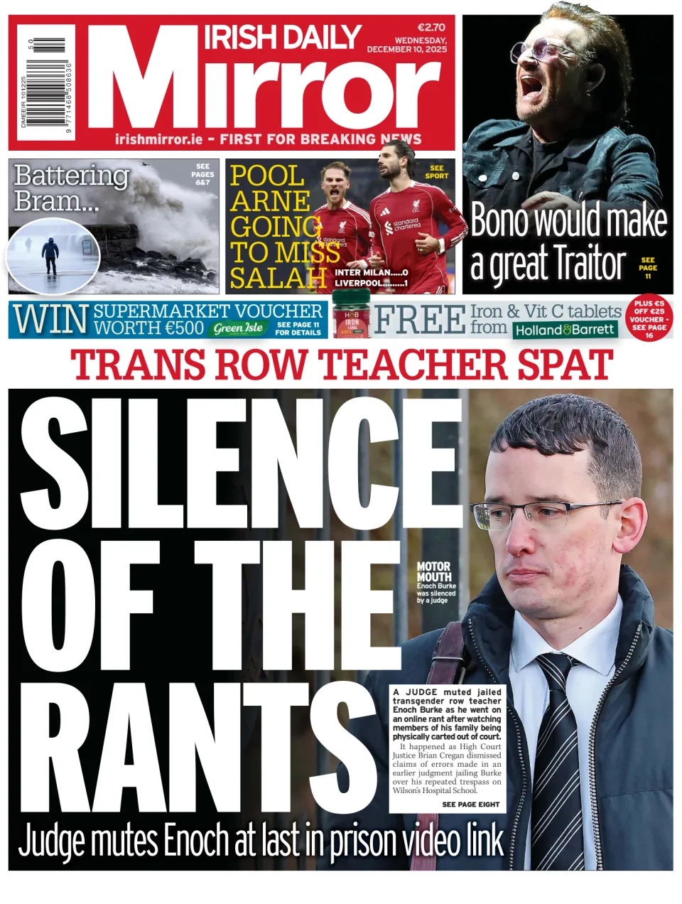 Irish Daily Mirror Frontpage