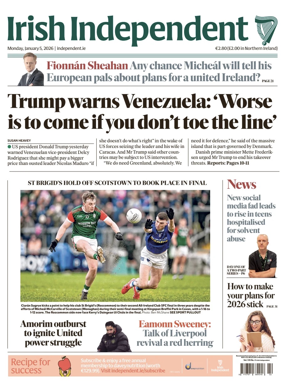 Irish Independent Frontpage