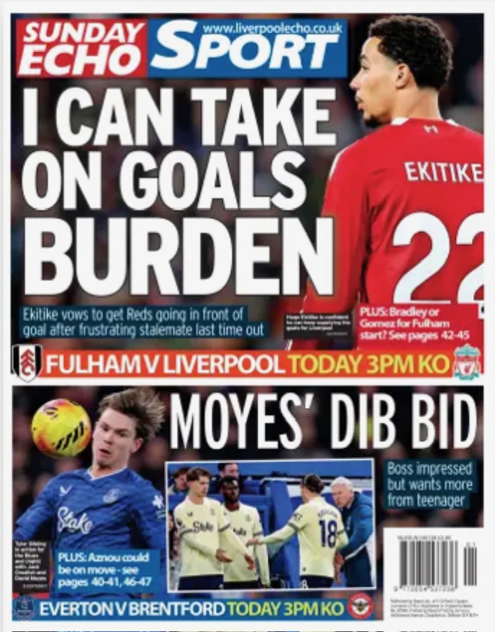 Sunday Echo Backpage (Before match)