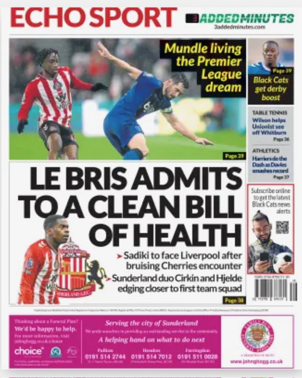 Sunderland Echo Backpage (Before match)