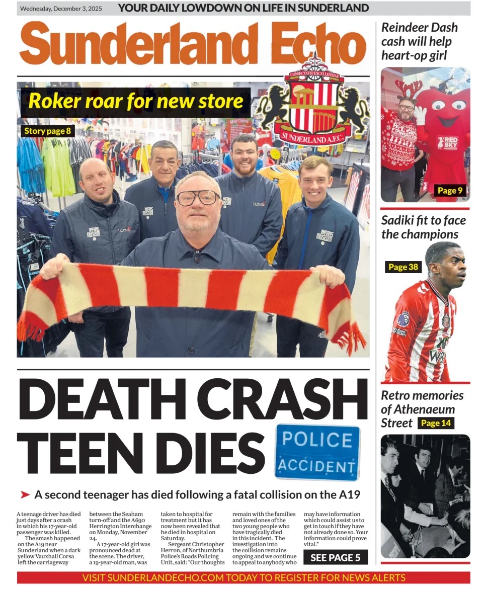 Sunderland Echo Frontpage (Before match)