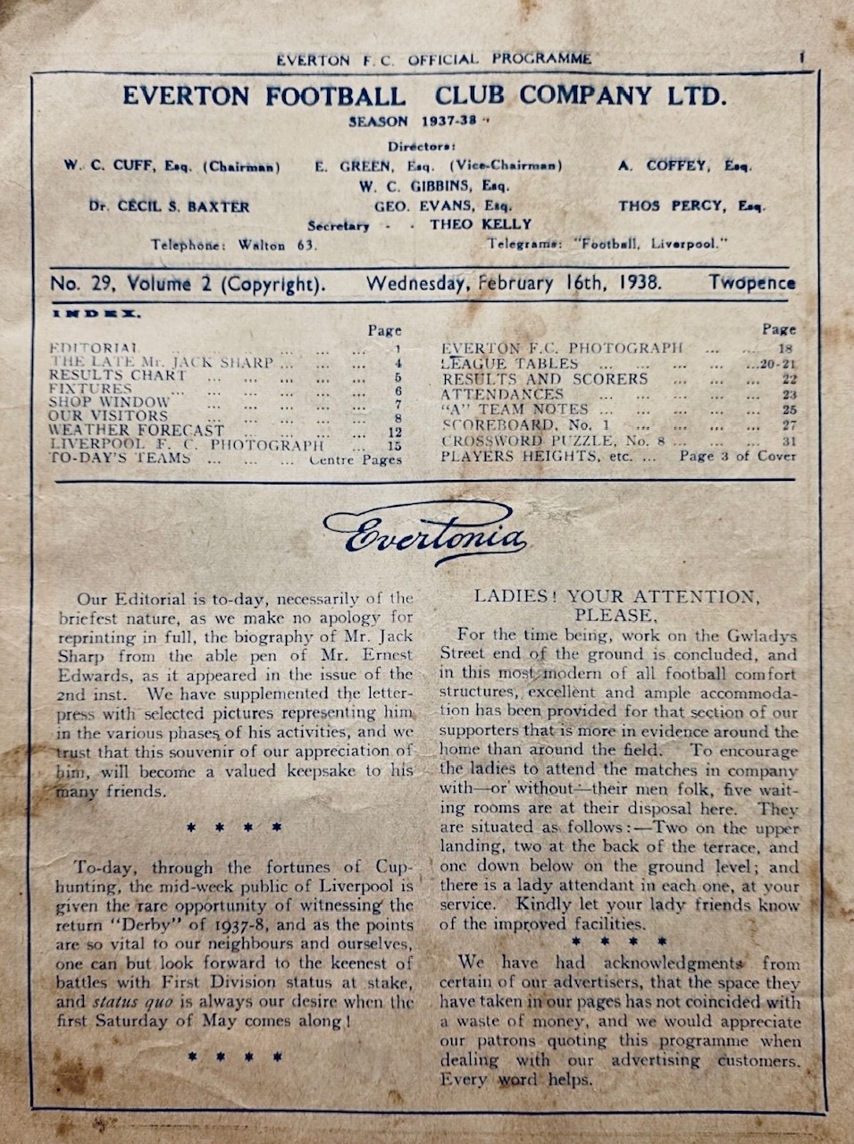 Match programme inside front cover