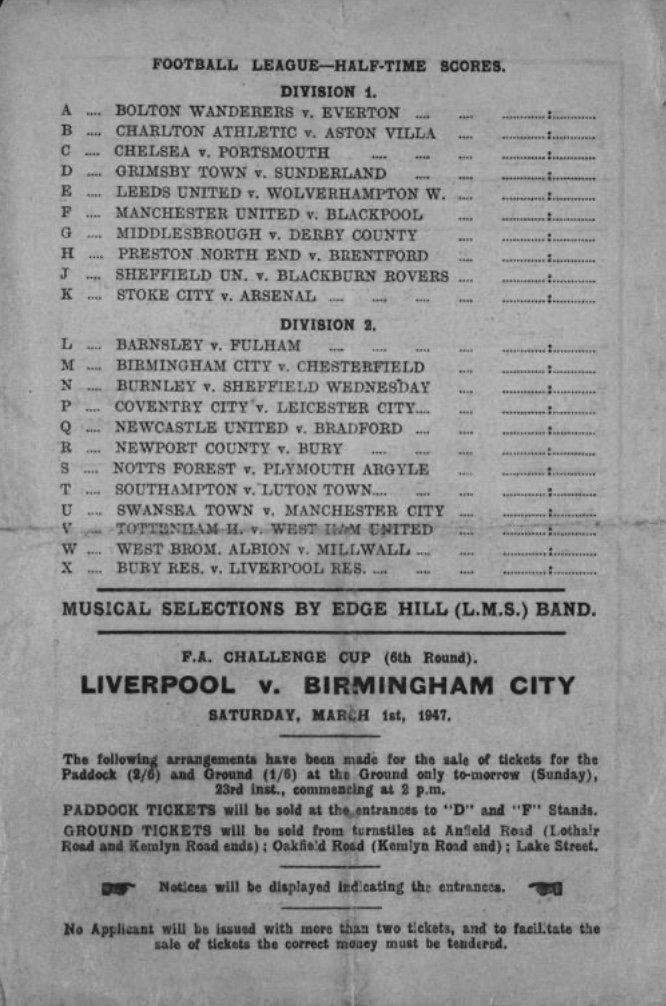 Match programme backcover