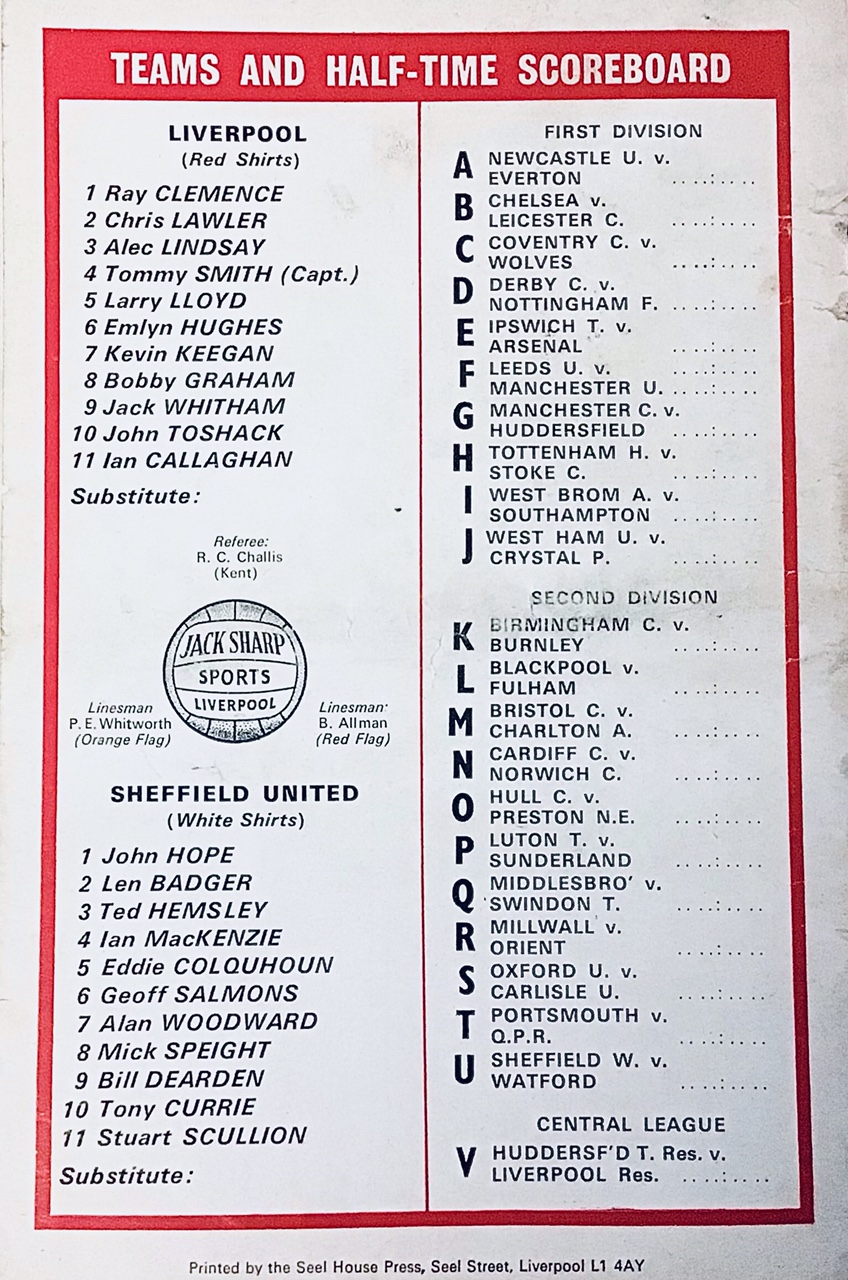 Match programme lineups