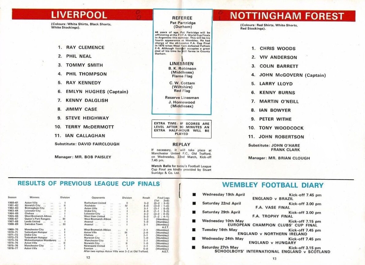 Match programme lineups