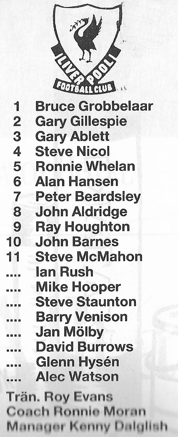 Match Programme - Liverpool lineup