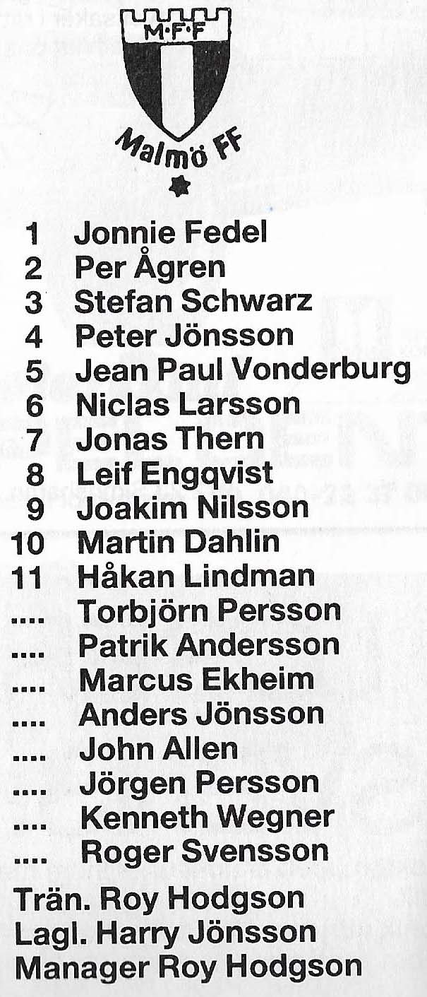 Match Programme - Malmö lineup
