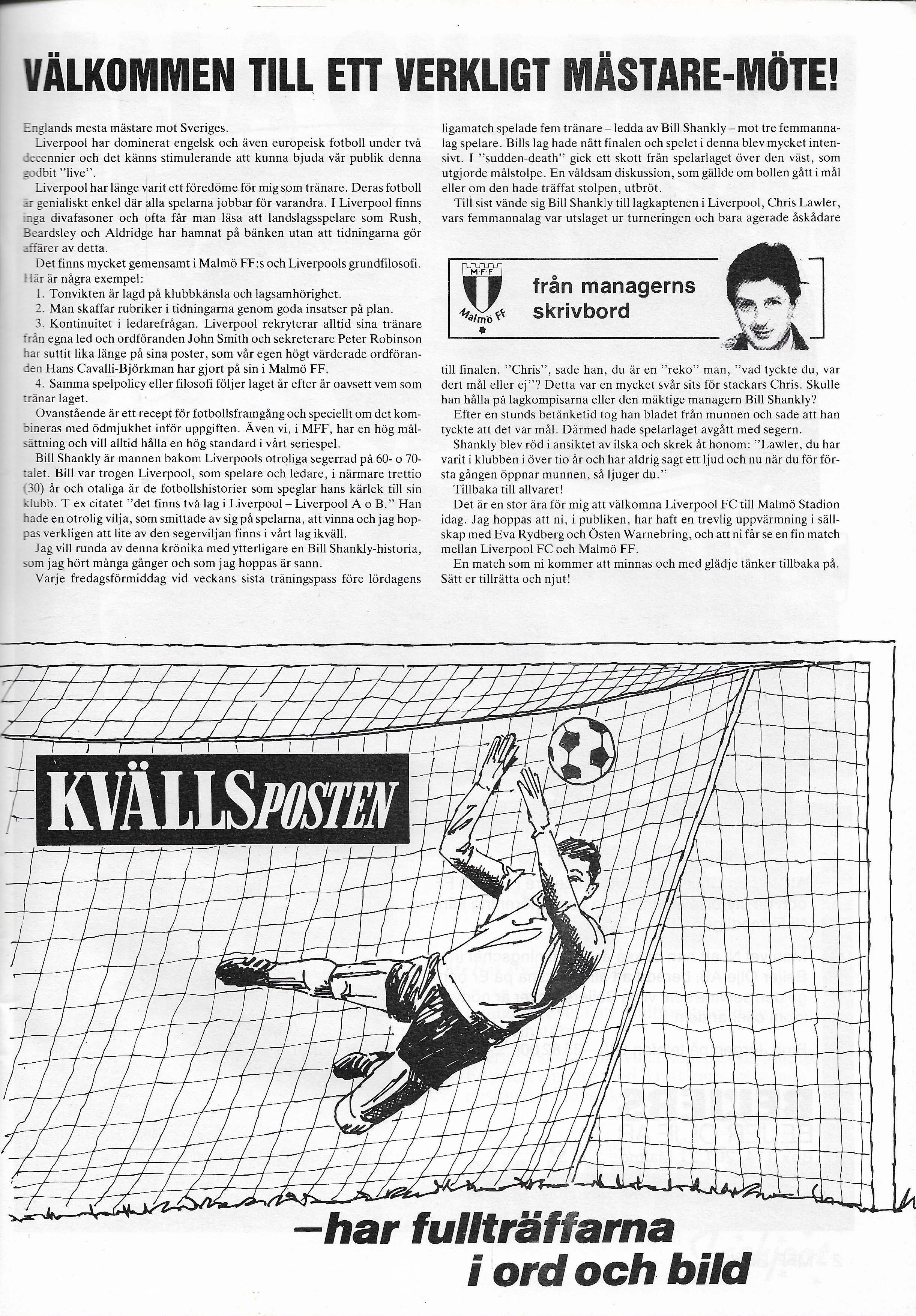 Match Programme - Manager column