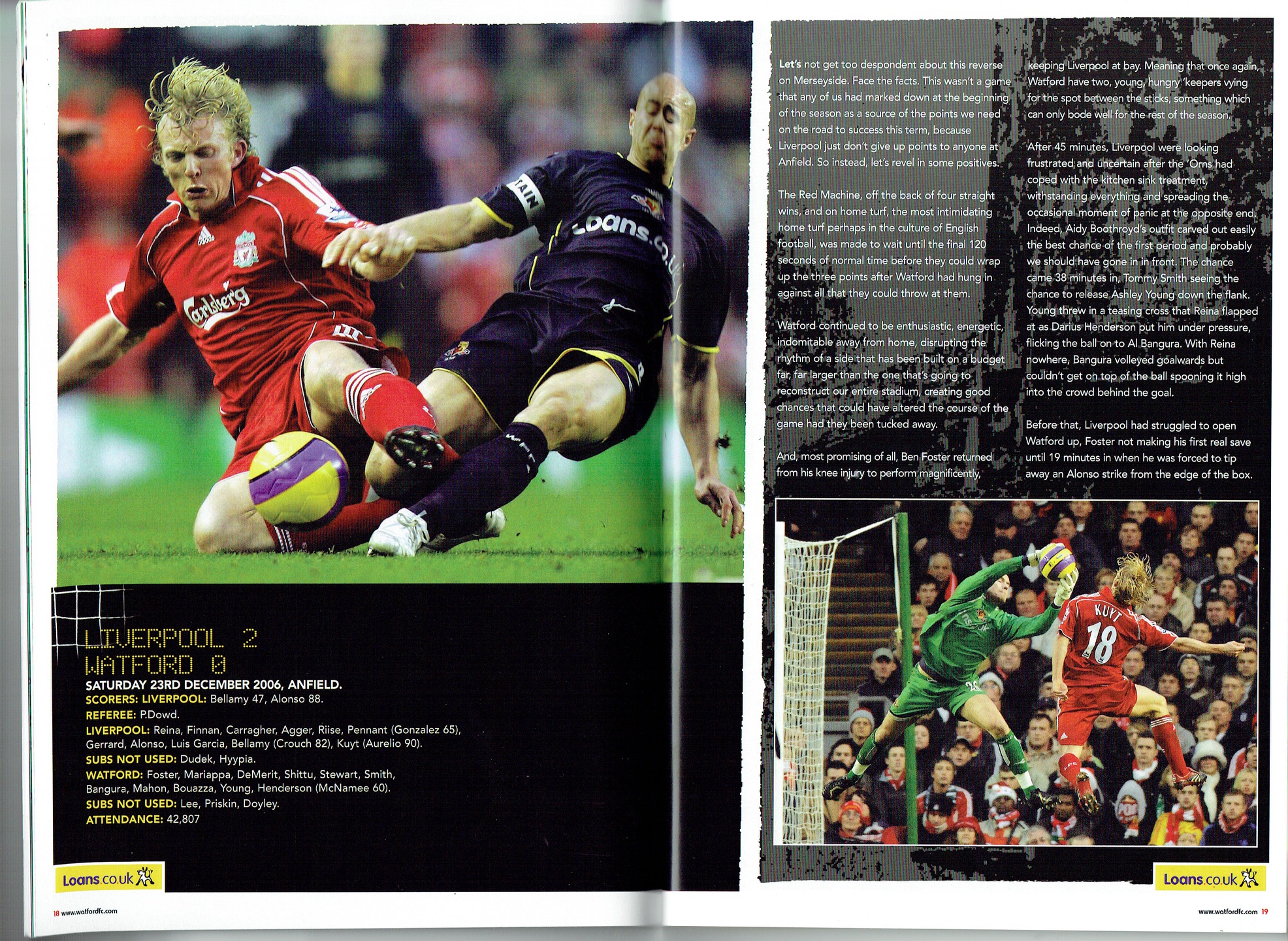 Matchdetails from Liverpool - Watford played on Saturday 23 December