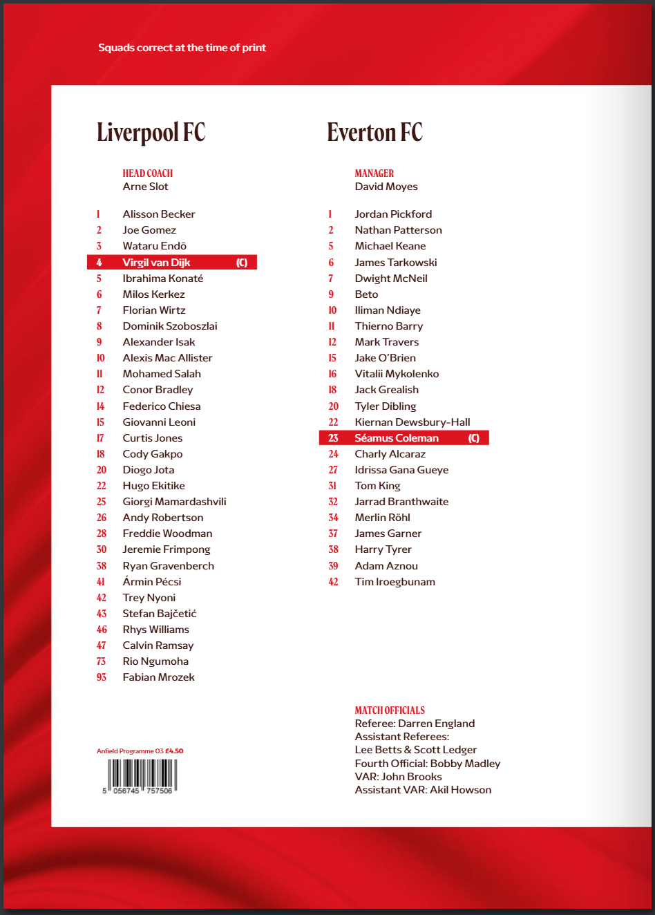 Match programme squadlist