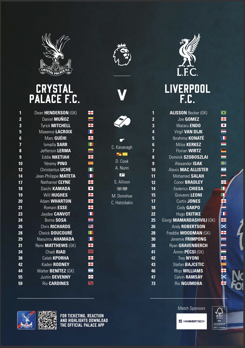 Match programme squadlist