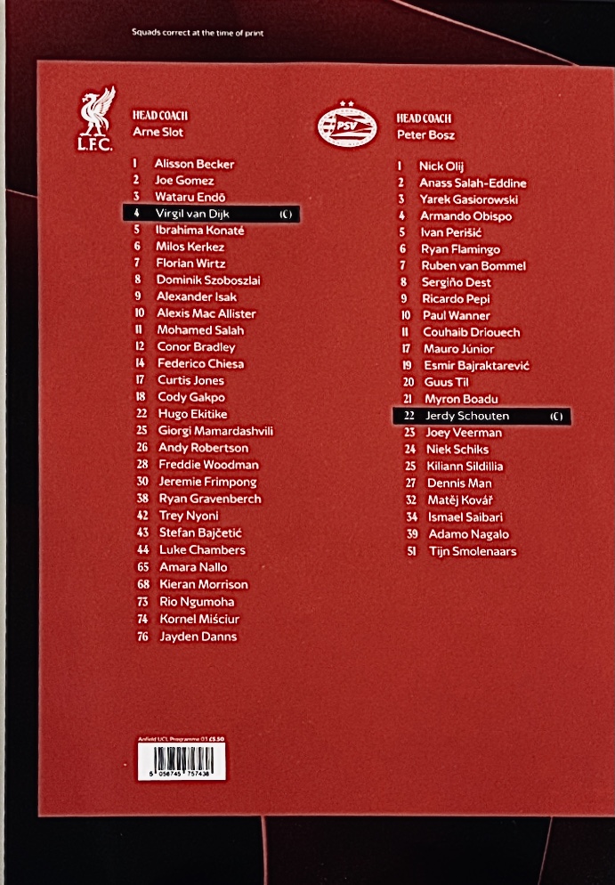 Match programme squadlist