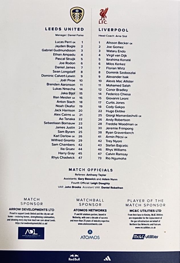 Match programme squadlist