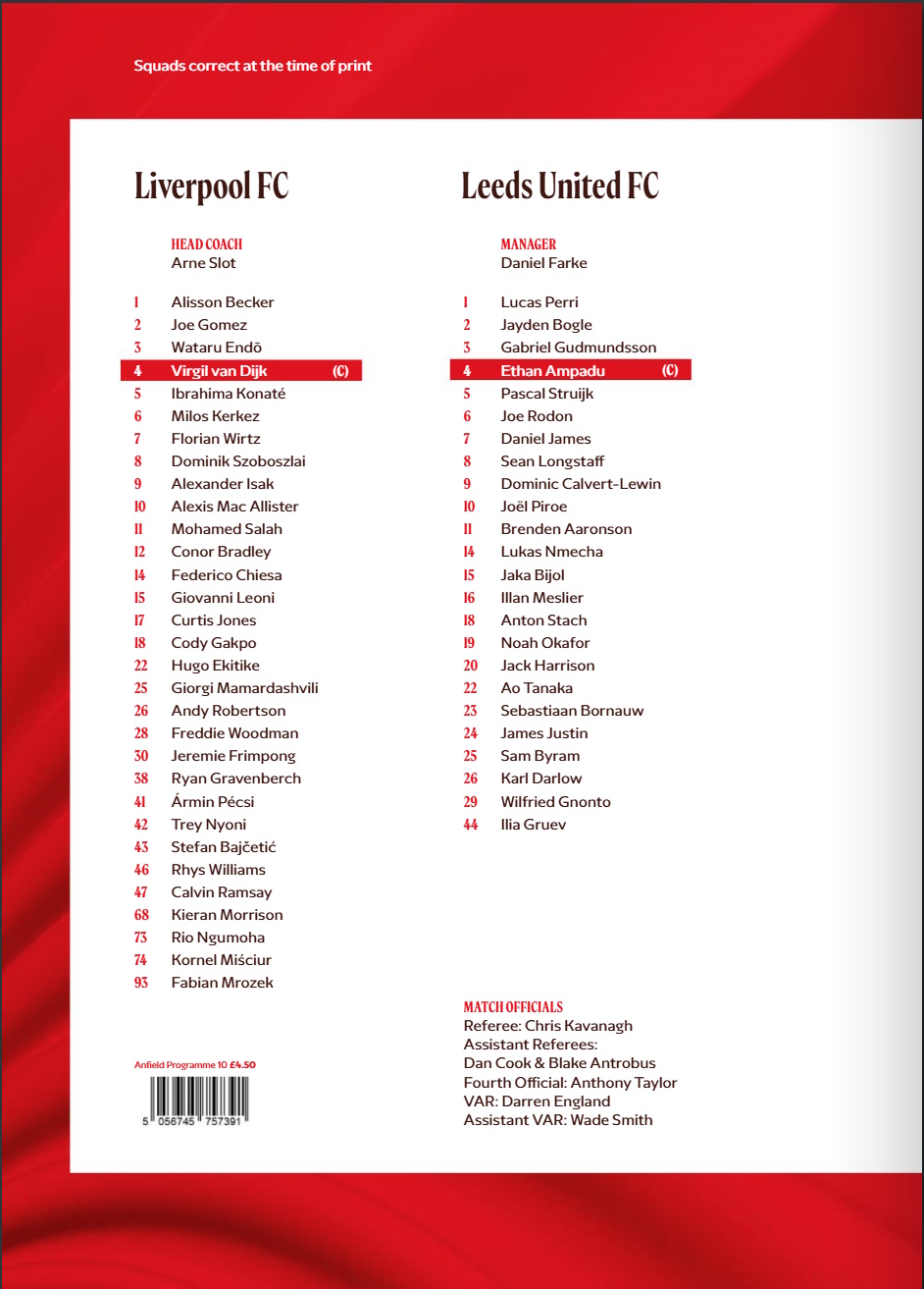 Match programme squadlist