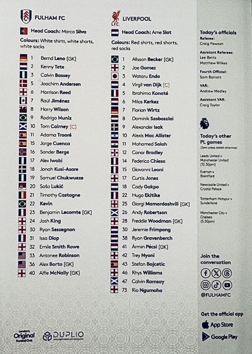 Match programme squadlist