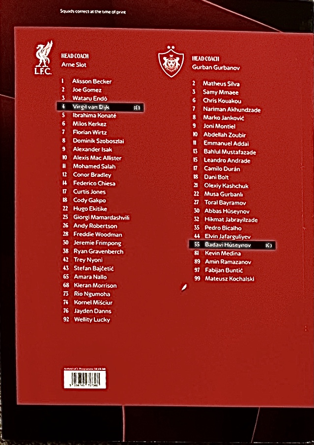 Match programme squadlist