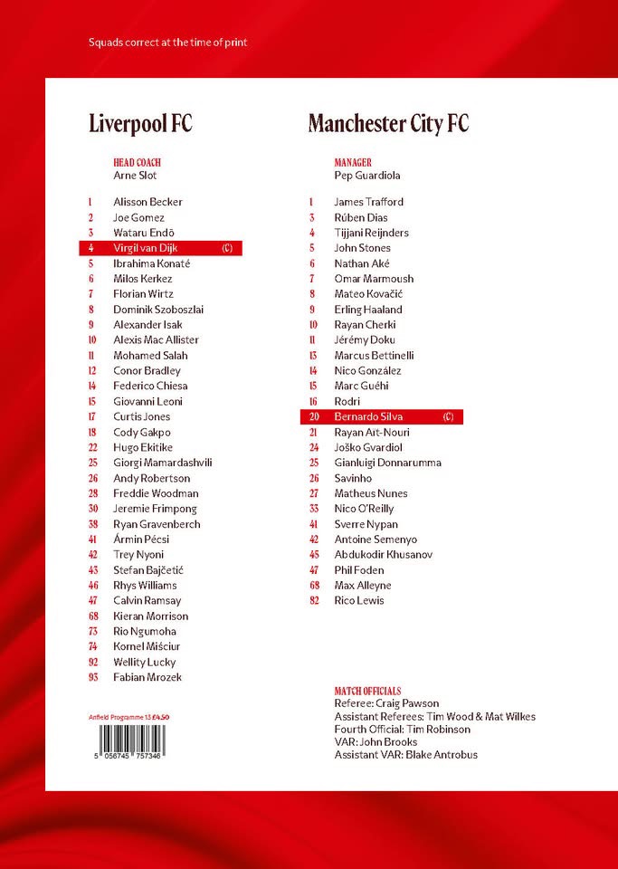 Match programme squadlist