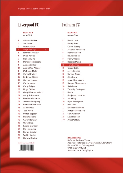 Match programme squadlist