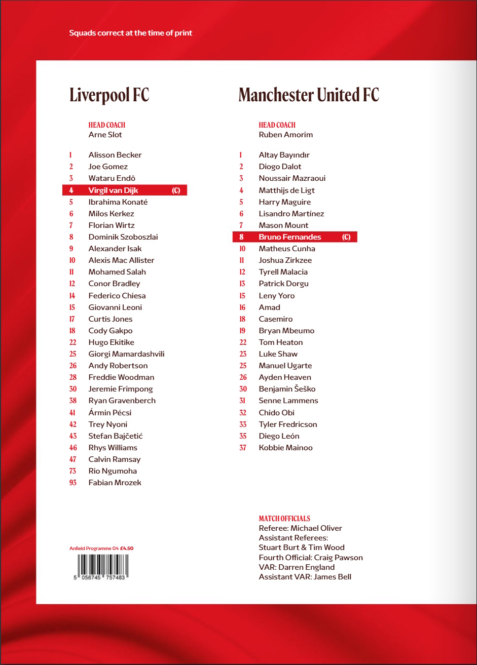 Match programme squadlist