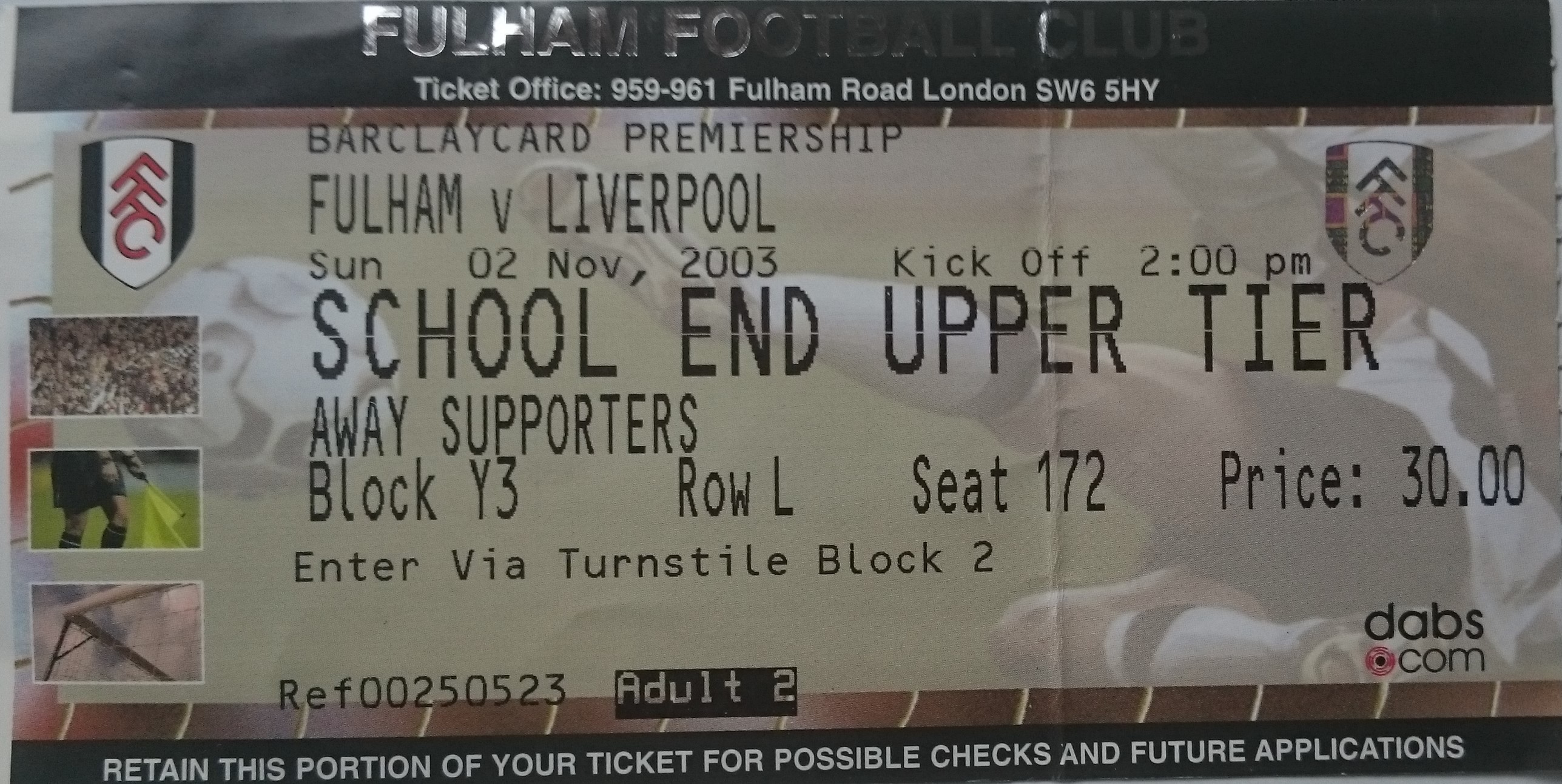 Matchdetails from Fulham - Liverpool played on Sunday 2 November 2003