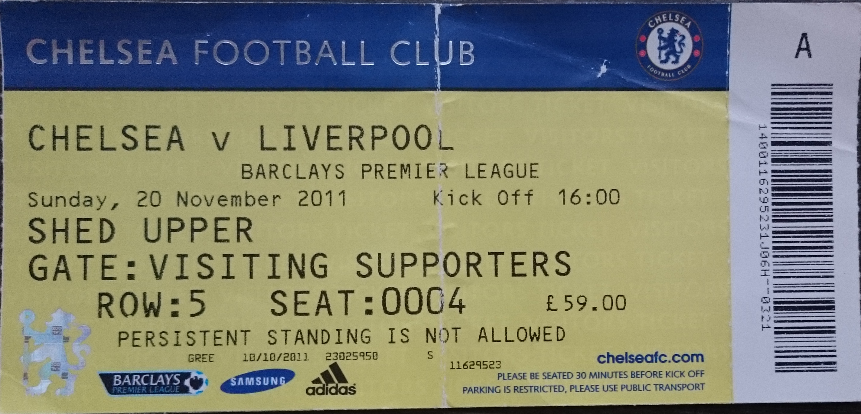 Matchdetails from Chelsea Liverpool played on Sunday 20 November 2011
