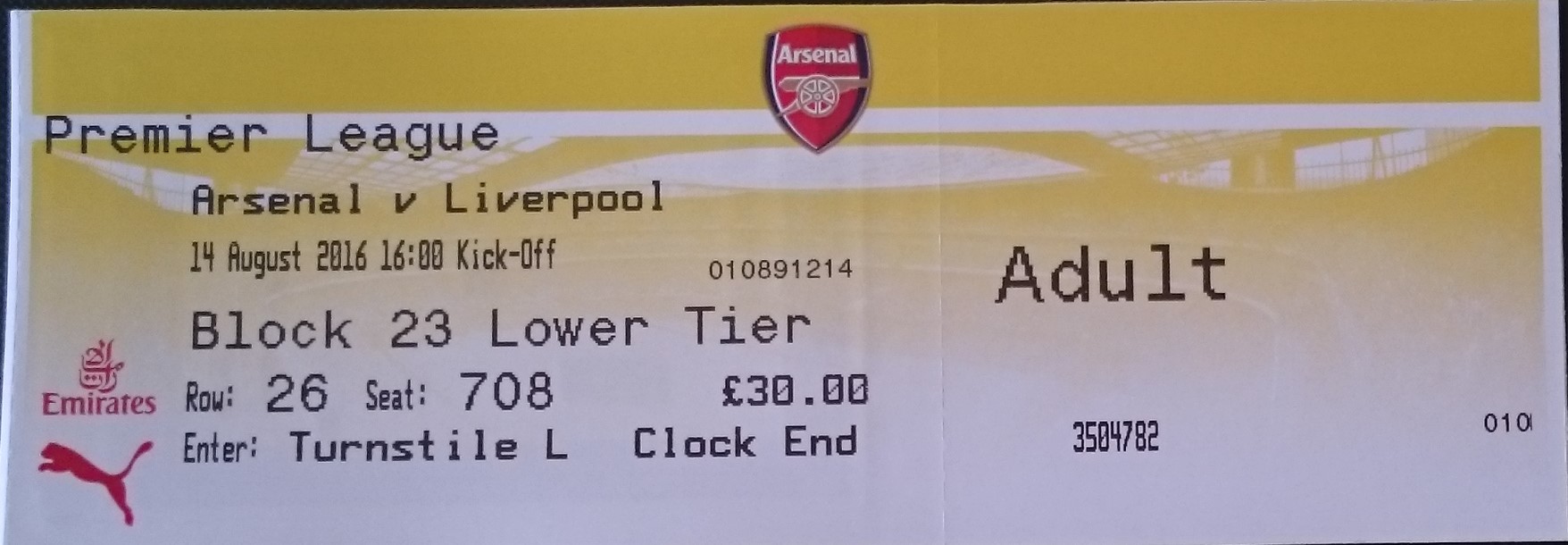 Matchdetails from Arsenal Liverpool played on Sunday 14 August 2016